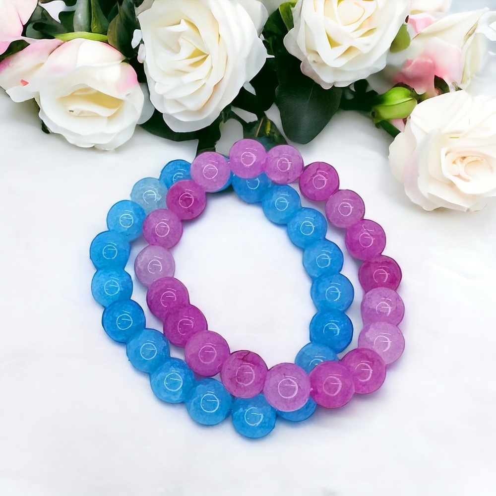 Gender Reveal Accessories Set of 2 Stretchy Bracelets - 1 Pink & 1 Blue - Picture 6 of 7
